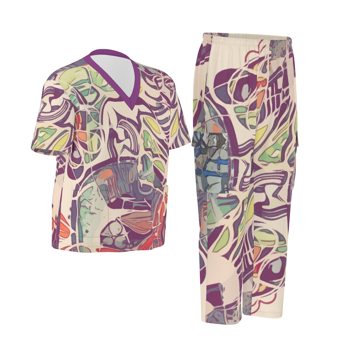 Chiseled Eggplant Unisex Scrub Set|Birdseye