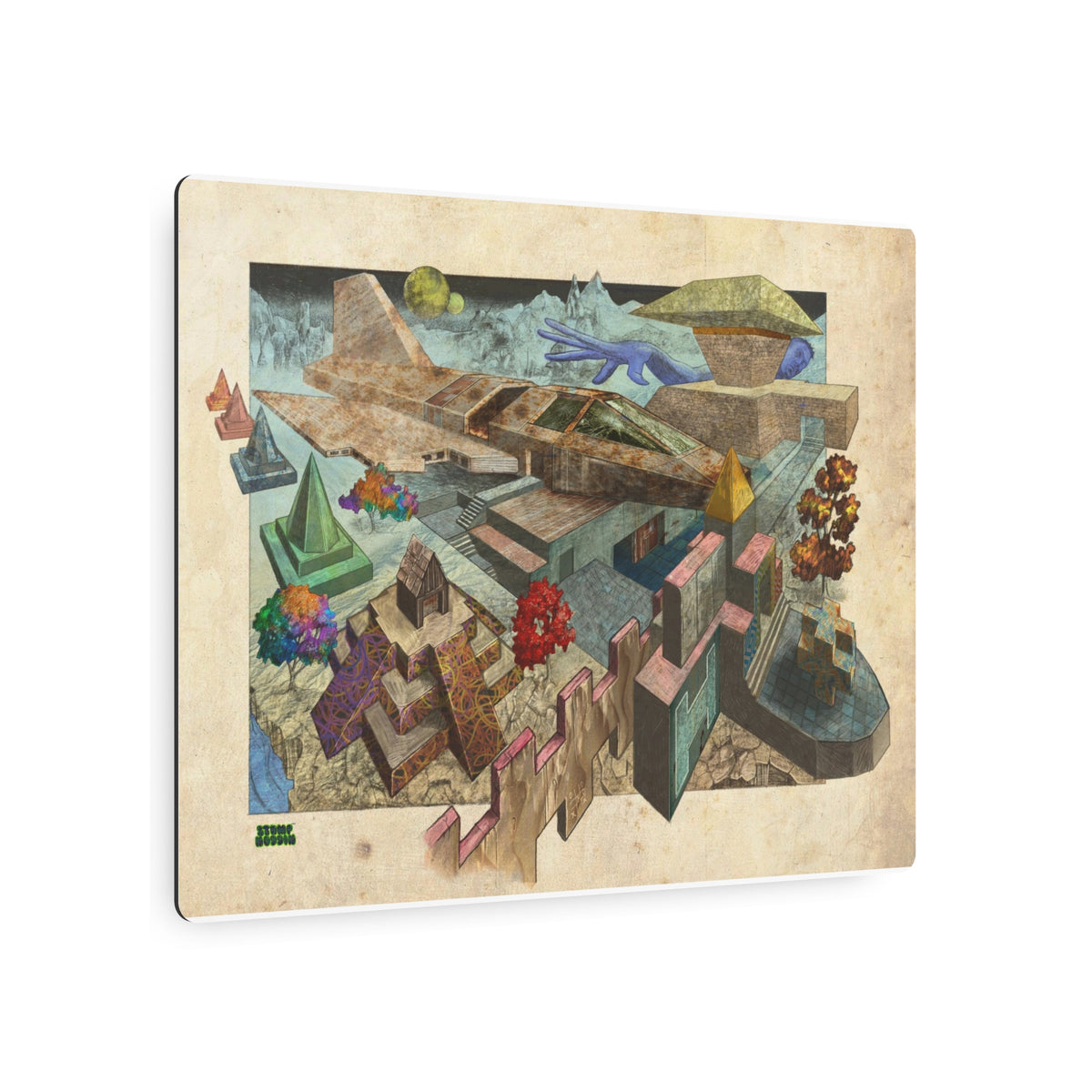 Metal Art Sign – Surreal Geometric Landscape Wall Art