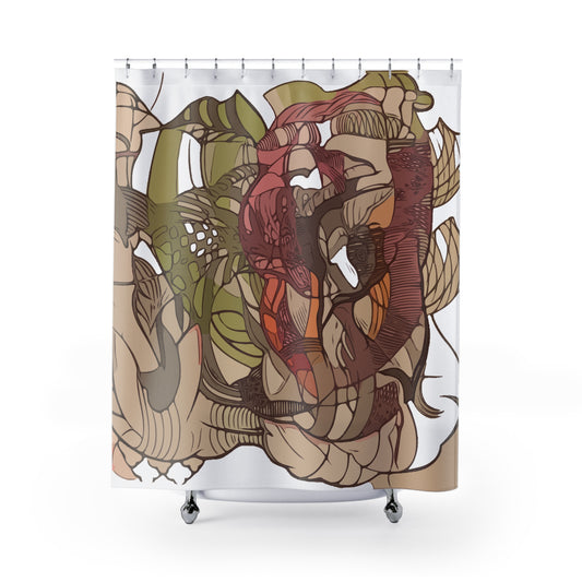 Botanical Abstract Shower Curtain — Earthy Floral Line Art