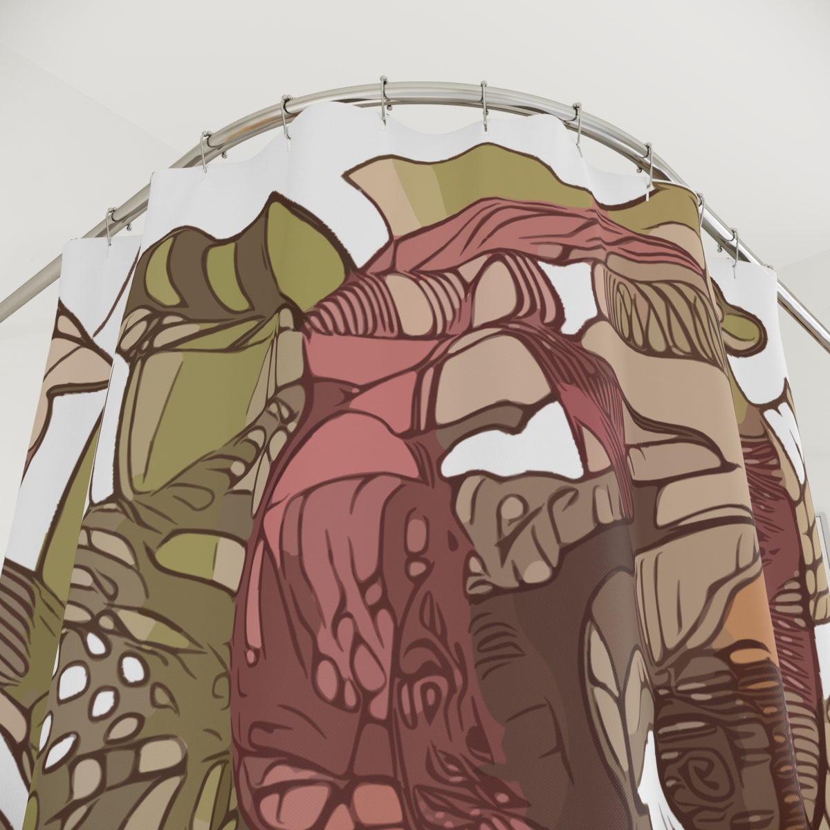 Botanical Abstract Shower Curtain — Earthy Floral Line Art