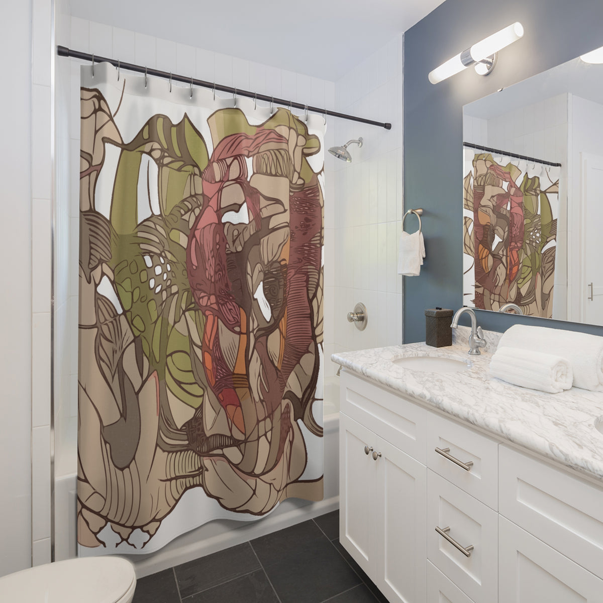 Botanical Abstract Shower Curtain — Earthy Floral Line Art