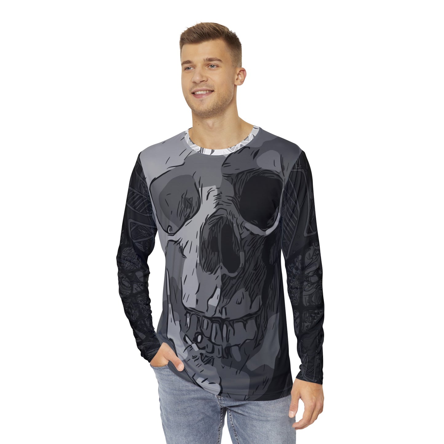 Skull (Black) Long Sleeve Shirt (AOP)