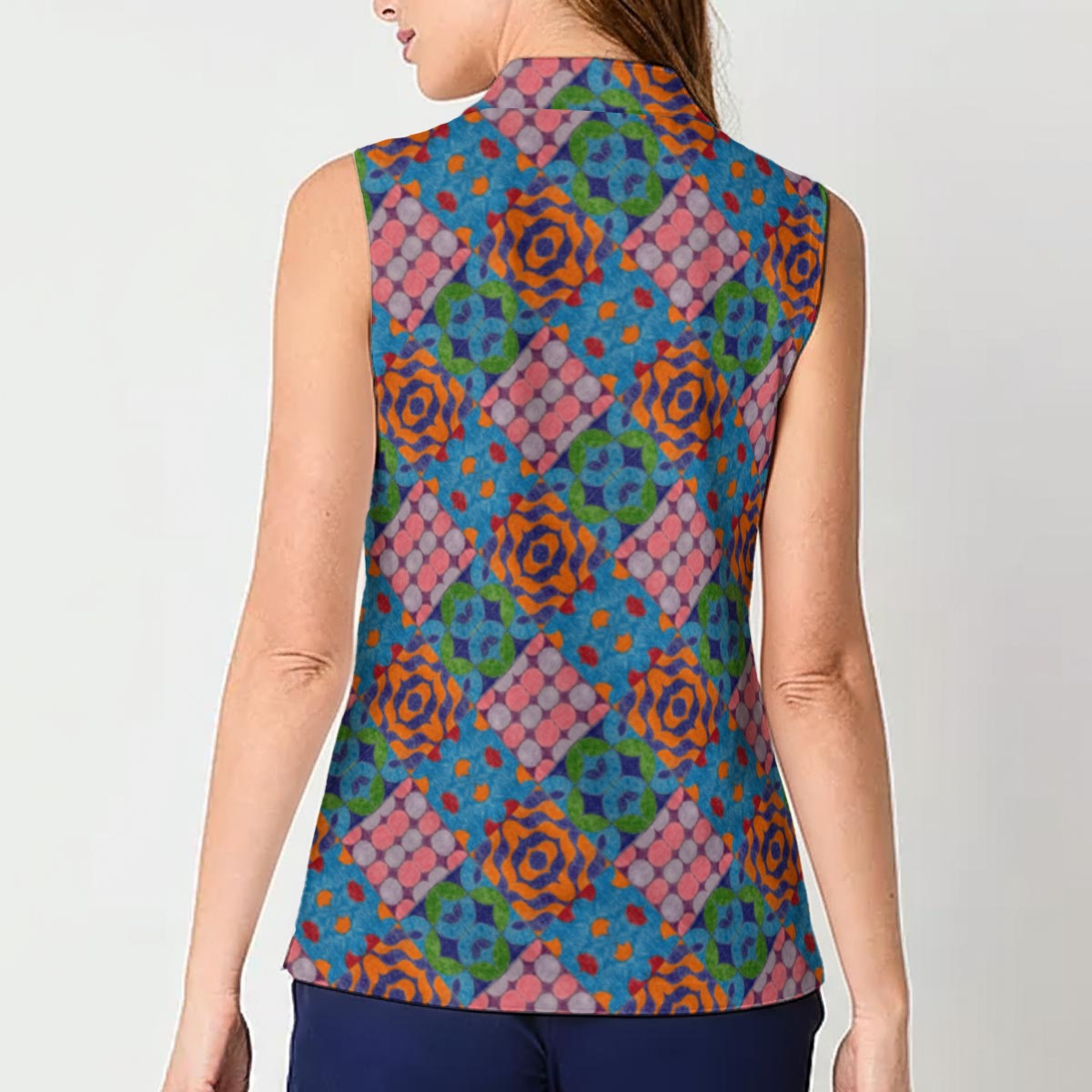 Geometric Tiles Sleeveless POLO Shirt