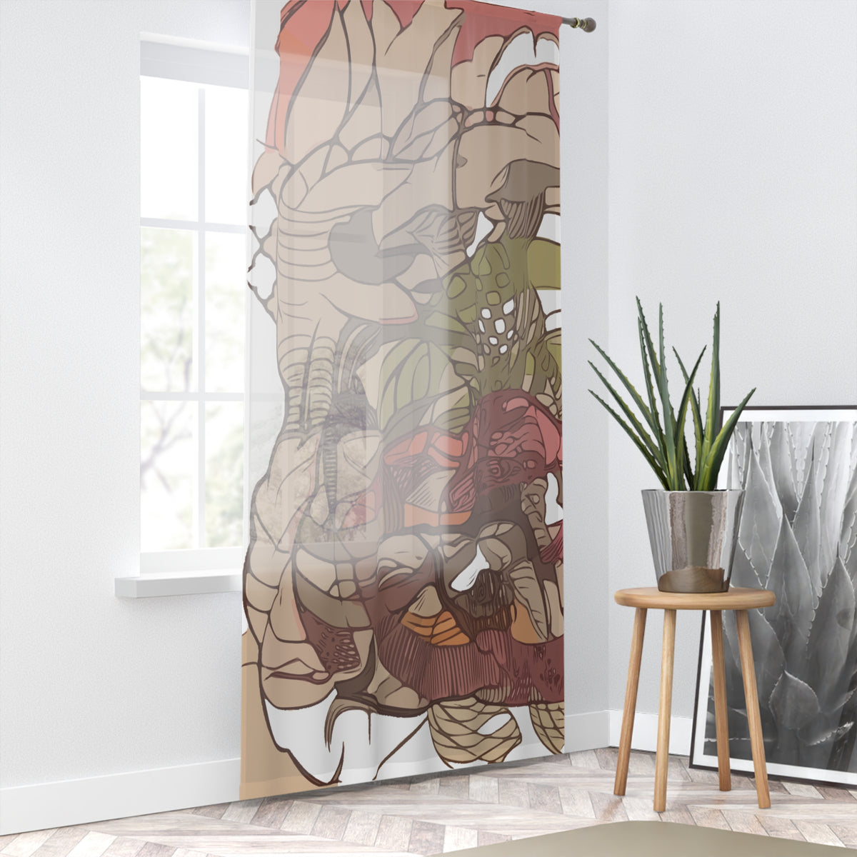 Boho Floral Tapestry Window Curtain – Earth Tone Abstract Garden Print