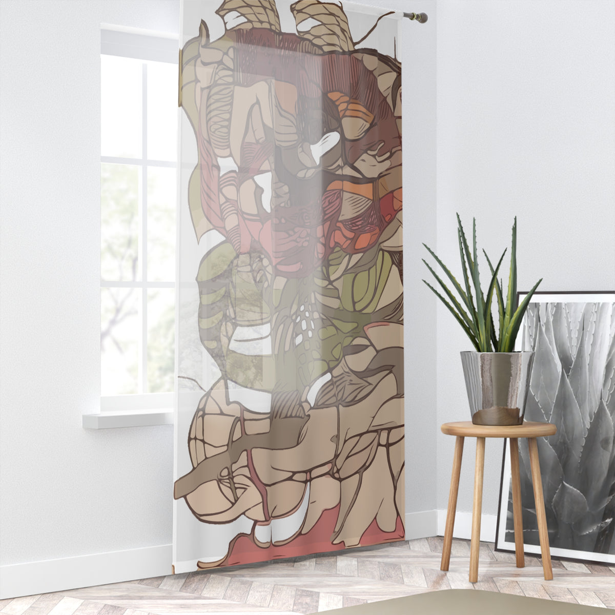 Boho Floral Twin Tapestry Window Curtain – Earth Tone Abstract Garden Print