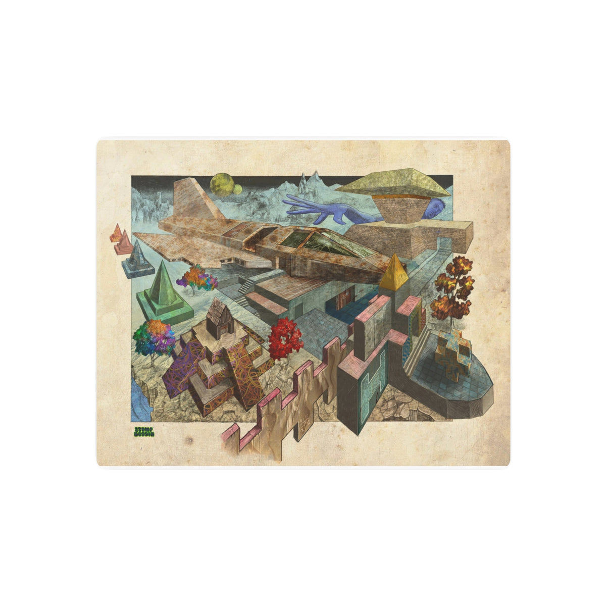 Metal Art Sign – Surreal Geometric Landscape Wall Art